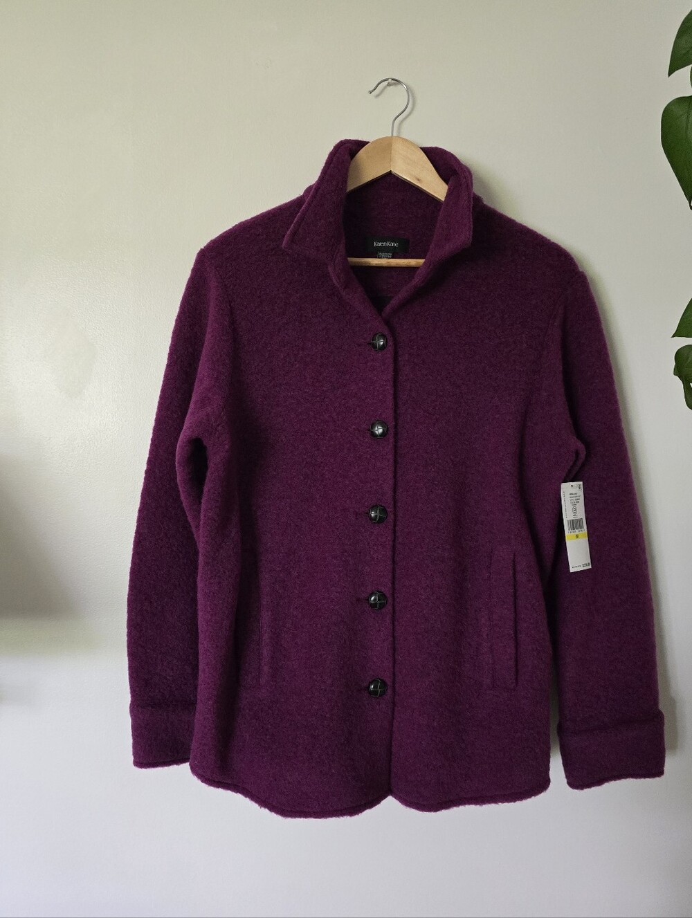 New Karen Kane Size M Womens Wine Purple Brush Shirt Jacket Button Down Wool NWT